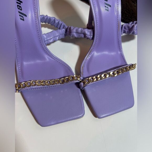🌸SHEIN pink purple chain open toe elastic strappy high heel mule shoe size 8 - Picture 11 of 15